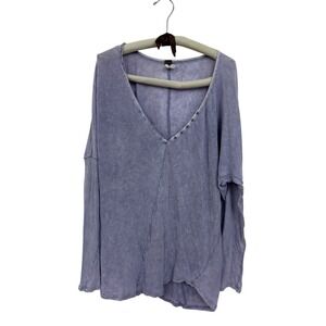 We The Free Free People V-Neck Distressed  Long Sleeve Top Purple Large